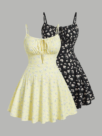 Floral sleeveless thin strap camisole dress--Extra Small to Large Sizes