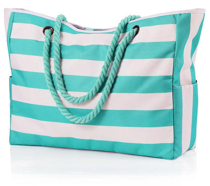Waterproof, Striped Zipper Bag,  Sand-Resistant Canvas, Convenient Folding Beach Bag ﻿