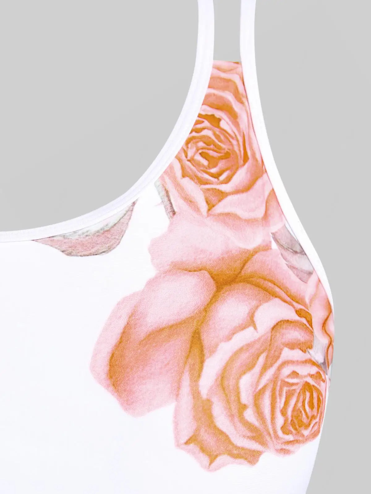 Sizes to 5XL. High Waisted Rose Print Modest Tankini Swimsuit