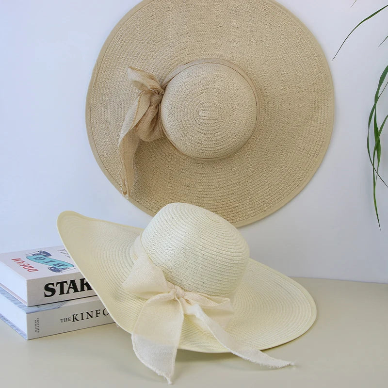 Straw Hat Bowknot Wide Brim Floppy Panama Hats Various colors