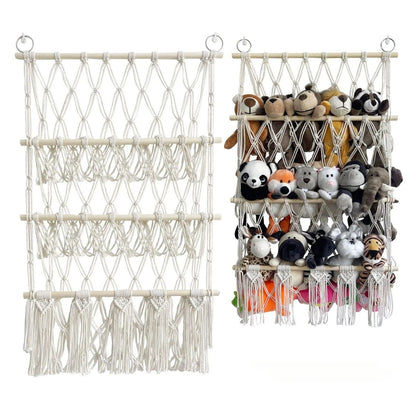 Boho Hand-woven Storage Hammock Rack Ideal for Children's Room Plush Toy Storage Display Shelf Home Decor Organizer Mesh Wall Art Tapestry