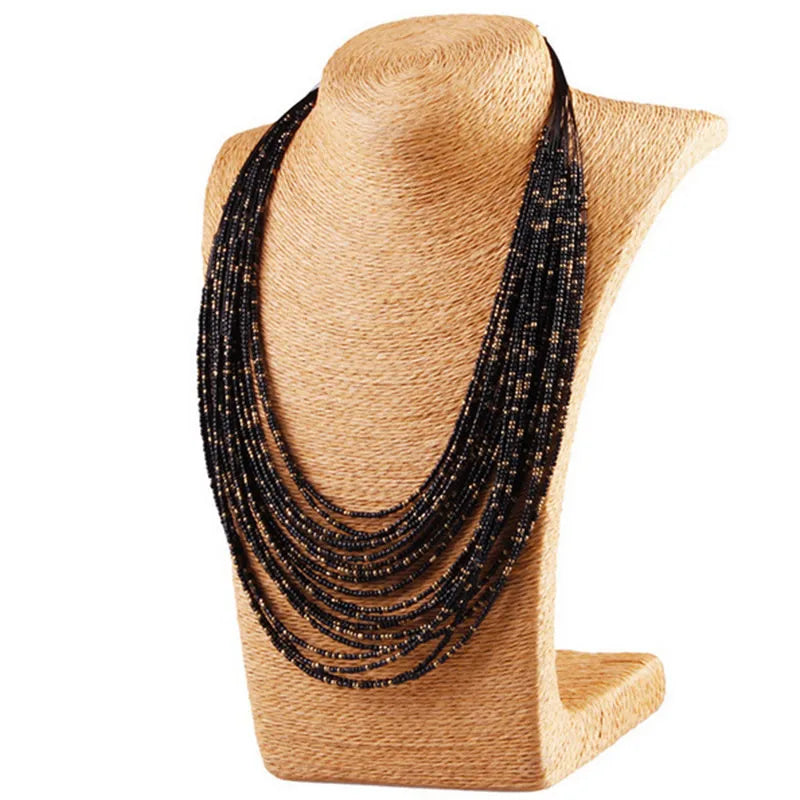 Boho African Acrylic Beaded Necklace Multi-layered
