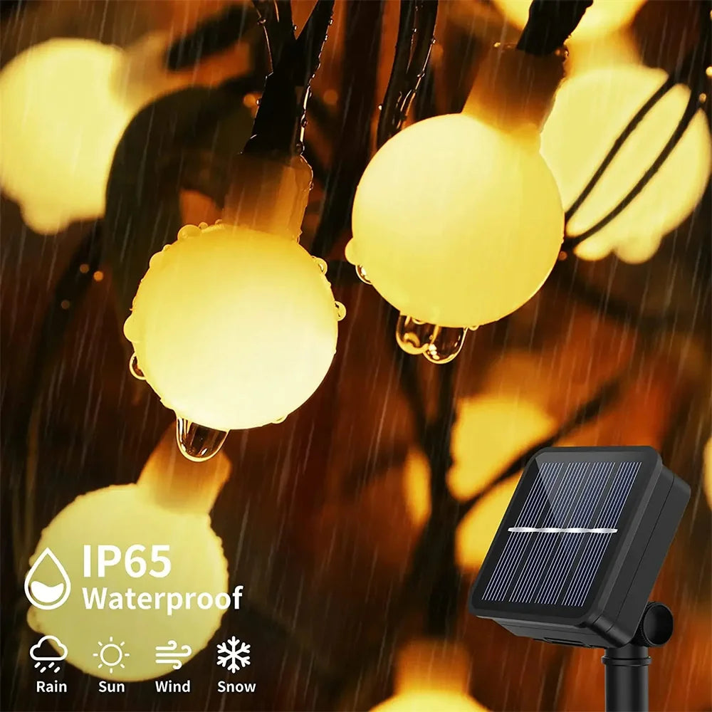 Frosted Globe Solar String Lights 100 LED IP65 Outdoor Fairy Lights