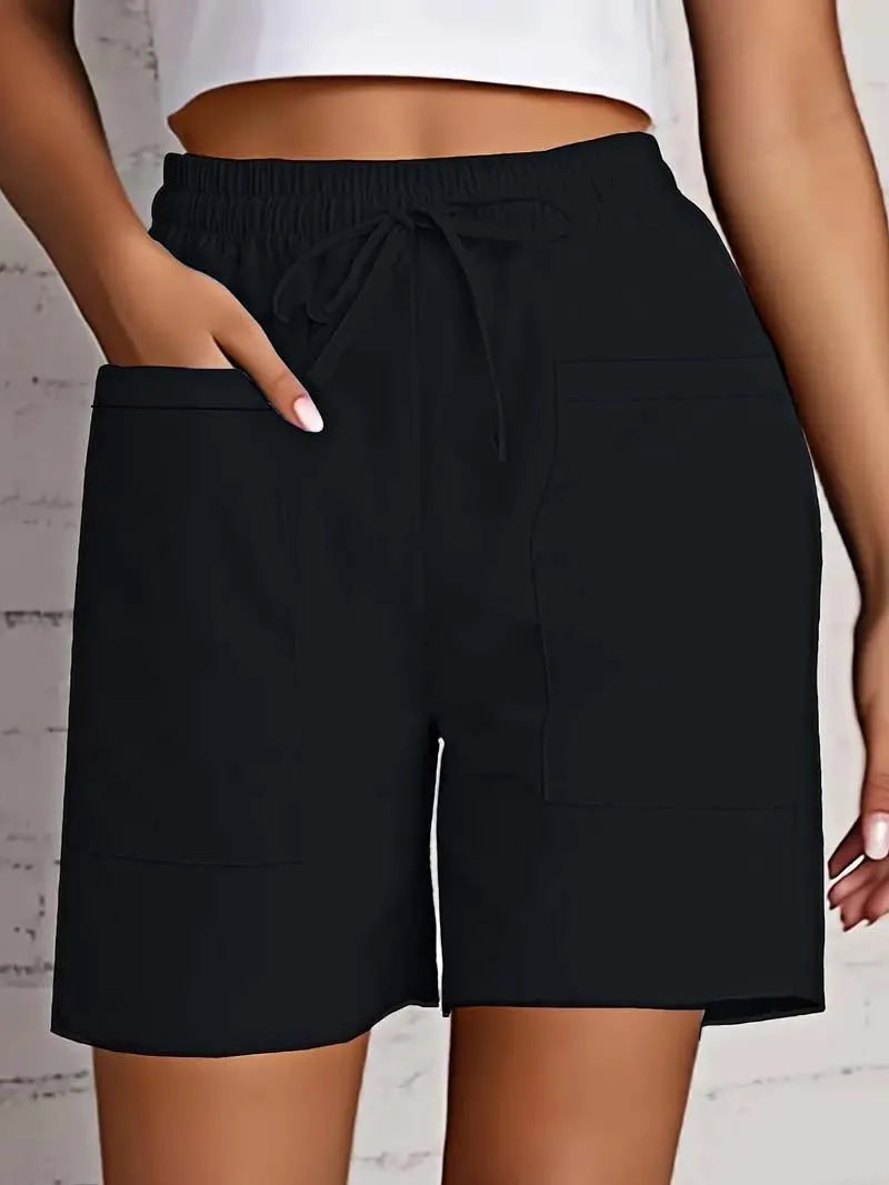 Women's Bermuda High Waist 4 Inch Shorts Loose Fit Elastic Waist and Drawstring, Casual Shorts with Pockets,