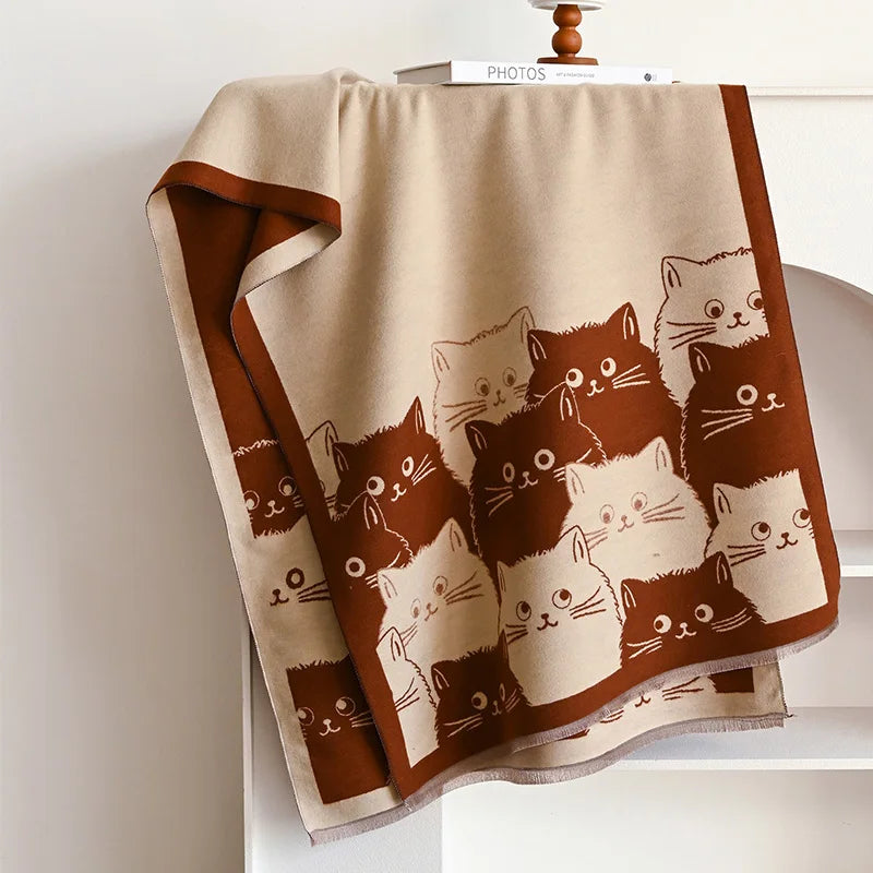 Cute Cat Ladies' Jacquard Pashmina Cashmere Scarf Thick Warm