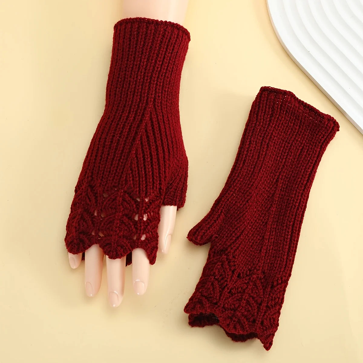 Autumn and Winter short fishnet knit gloves, fashionable.
