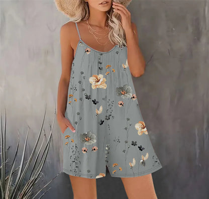 Sizes to 2XL, Boho Bib Shorts, Printed, Sleeveless Jumpsuit, Spaghetti Straps, 11 Different Designs