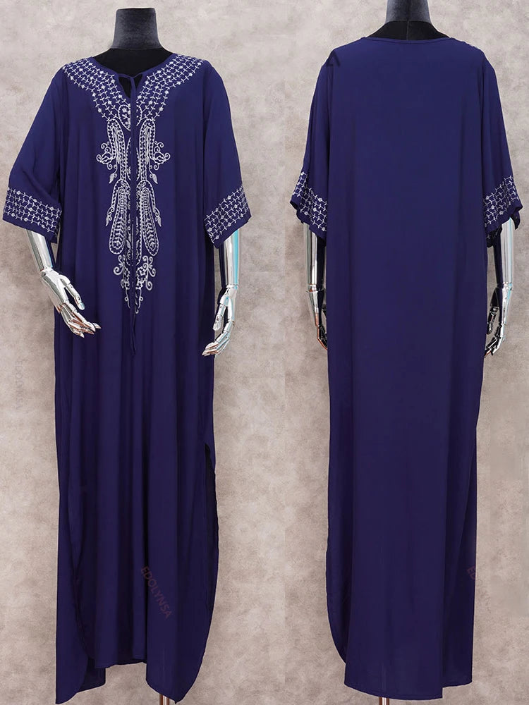 Embroidered 3/4 Sleeve Cotton Kaftan Swimsuit Cover Up Lounging Robe . 14 Designs