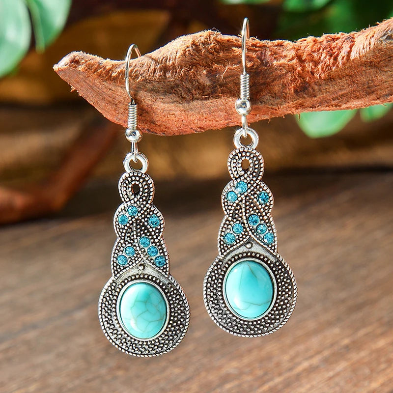 Vintage Tibetan Silver Geometric Turquoise Drop Dangle Earrings. 34 Variations