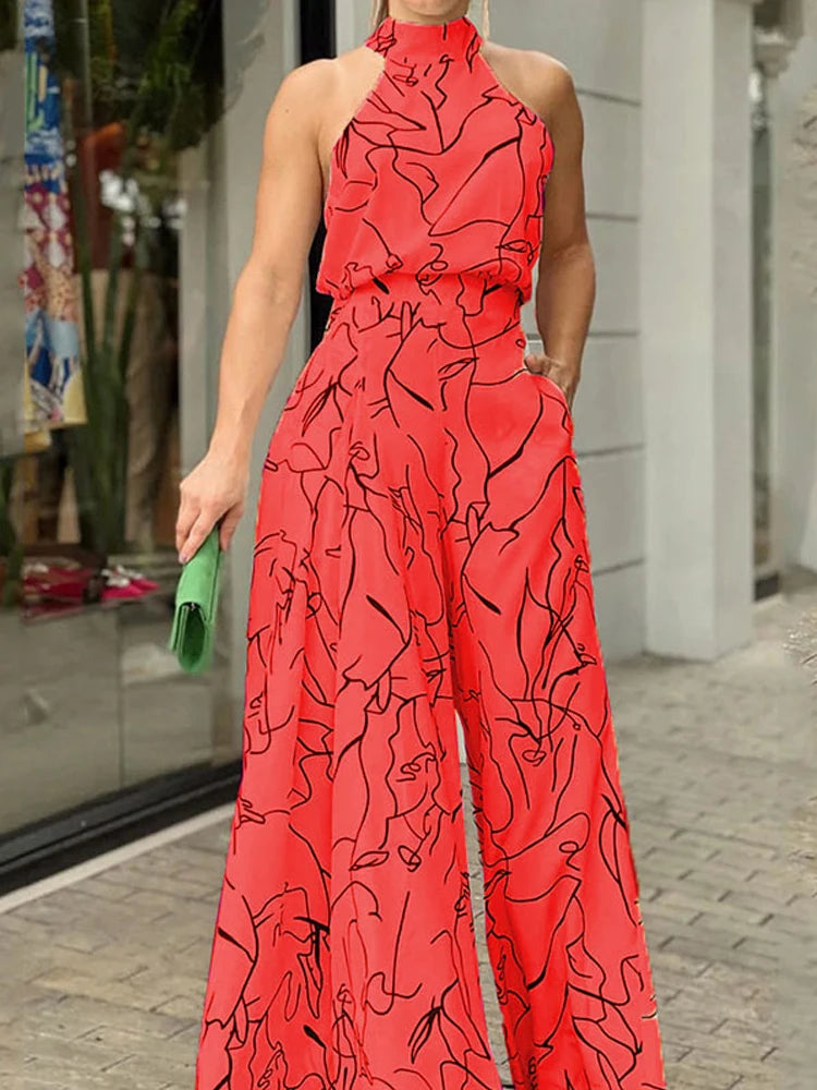 Elegant Sleeveless Halter Jumpsuit in 8 Colors, Wide Leg Long Pant Summer Clothing