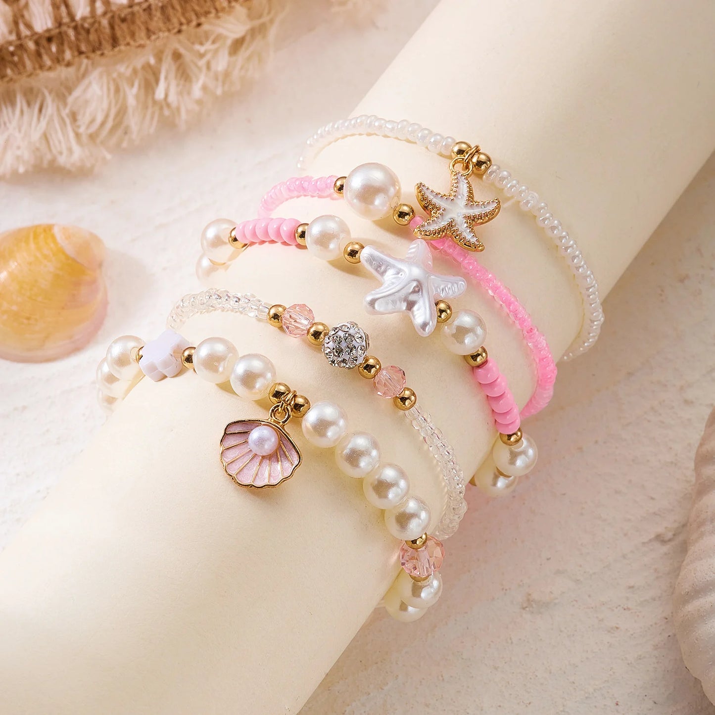 6 Pcs Bohemian Shell Starfish Beaded Bracelet