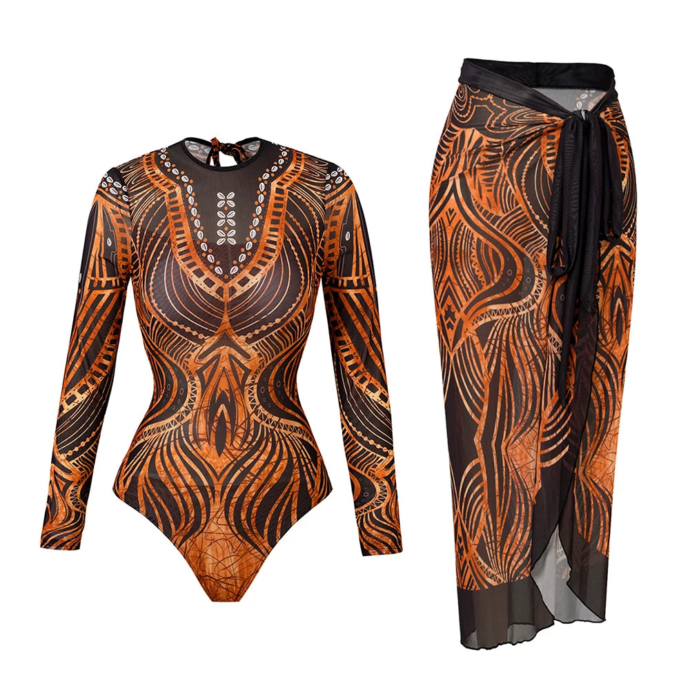 Long Sleeve Sheer Sun Protection One-Piece Swimsuit With Cover-Up. Various other designs
