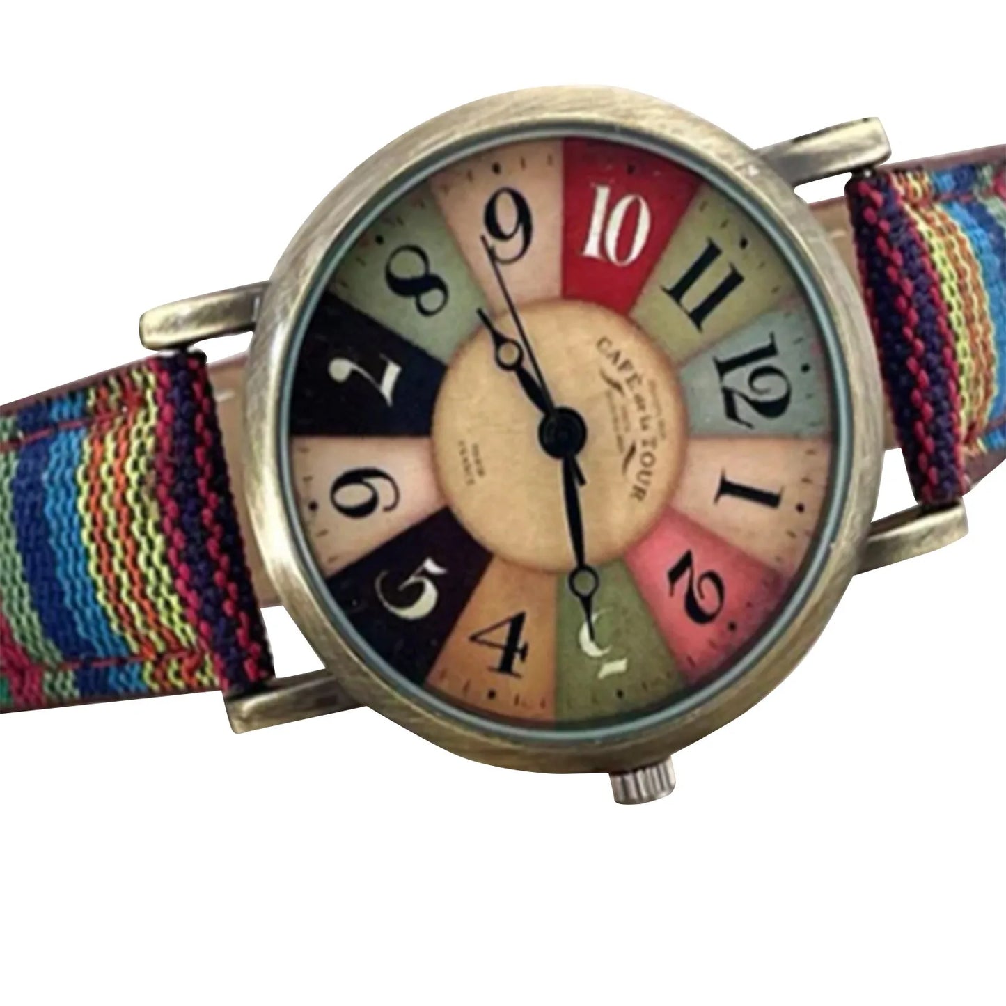 Boho Multi Color Rainbow Pattern Watches, Boho Hippie PU Leather Woven Strap