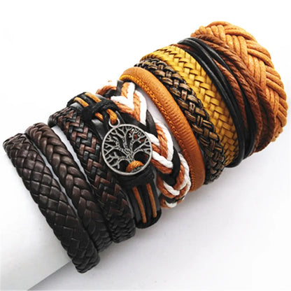 10 Pcs/set Black Wrapped and Woven Handmade Bracelets Male or Women Leather Bracelets