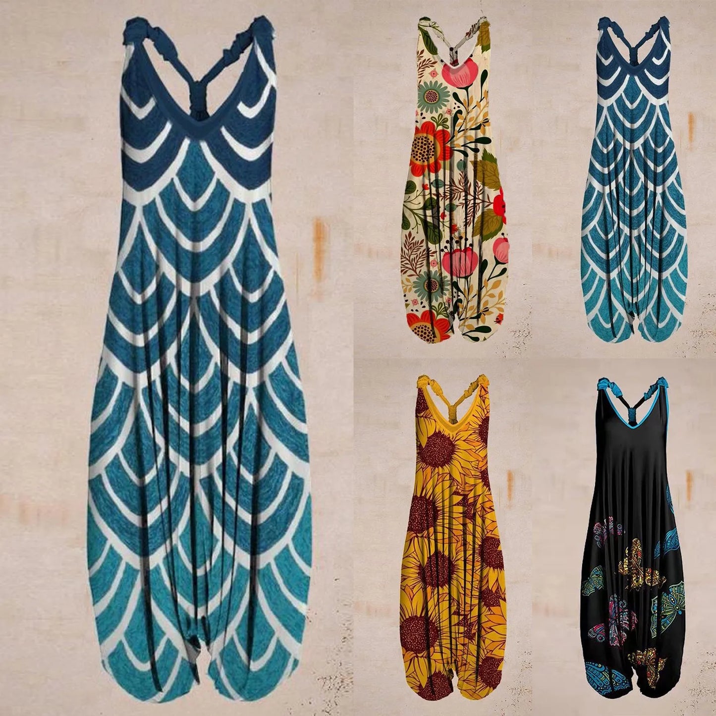 Small to 5XL Sleeveless Jumpsuit Loose Casual Several patterns to choose from