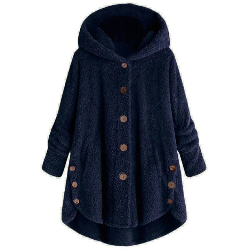 Winter Button Coat, Loose, Hooded, Plush Coat in 6 Colors