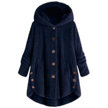 Winter Button Coat, Loose, Hooded, Plush Coat in 6 Colors