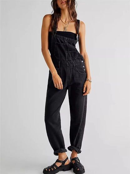 Women's Denim Overalls Vintage Loose-Fit Straight-Leg Denim Jeans Jumpsuits