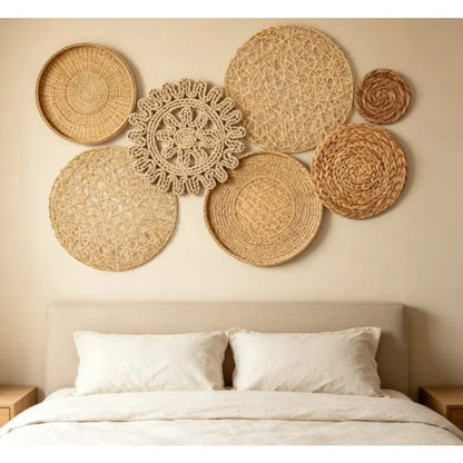 7pcs/set Bohemian Hand-Woven Hanging Straw Wall Decor