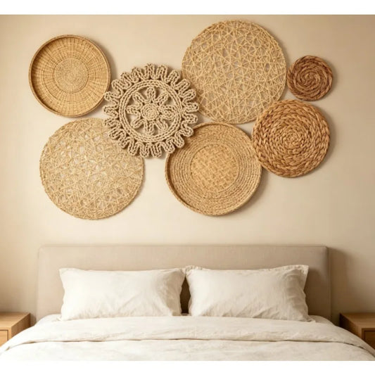 7pcs/set Bohemian Hand-Woven Hanging Straw Wall Decor