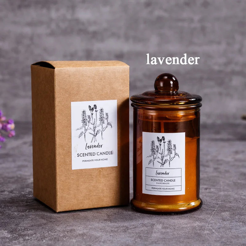 Vintage Glass Jar Scented Candle Essential Oils Soy Wax Candle Aromatherapy