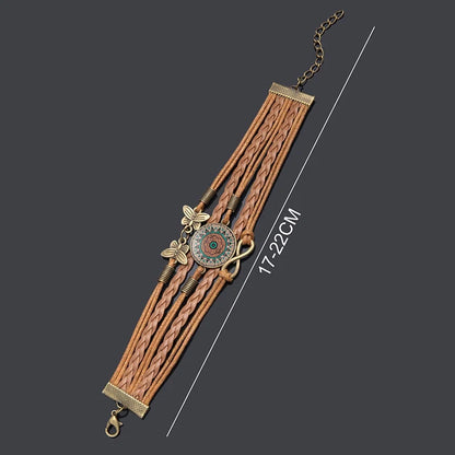 Vintage Mandala Flower Glass Dome Wrap Bracelet Multilayer Woven Leather Bracelets