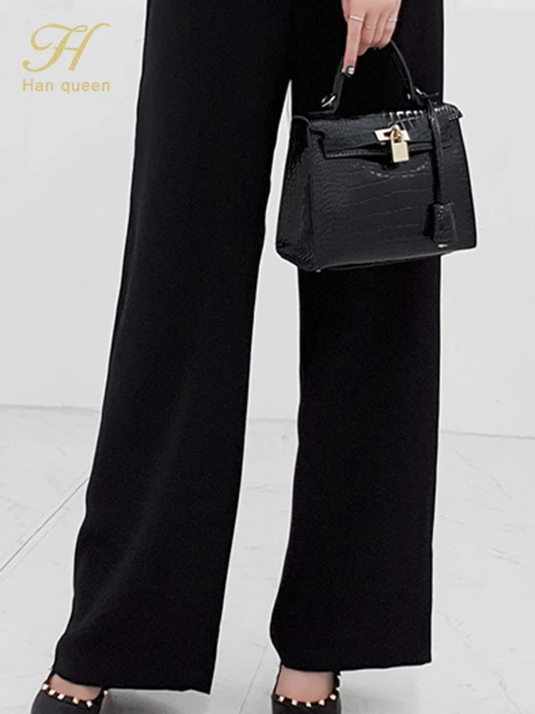 Elegant Business Jumpsuit Women Wide Leg Long pants Long Sleeves Casual High Waist
