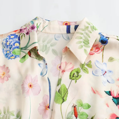 Boho Floral Print Shirt Mini Dress With Belt and Button Down Front, Tie Waist