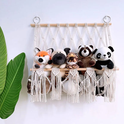 Boho Hand-woven Storage Hammock Rack Ideal for Children's Room Plush Toy Storage Display Shelf Home Decor Organizer Mesh Wall Art Tapestry