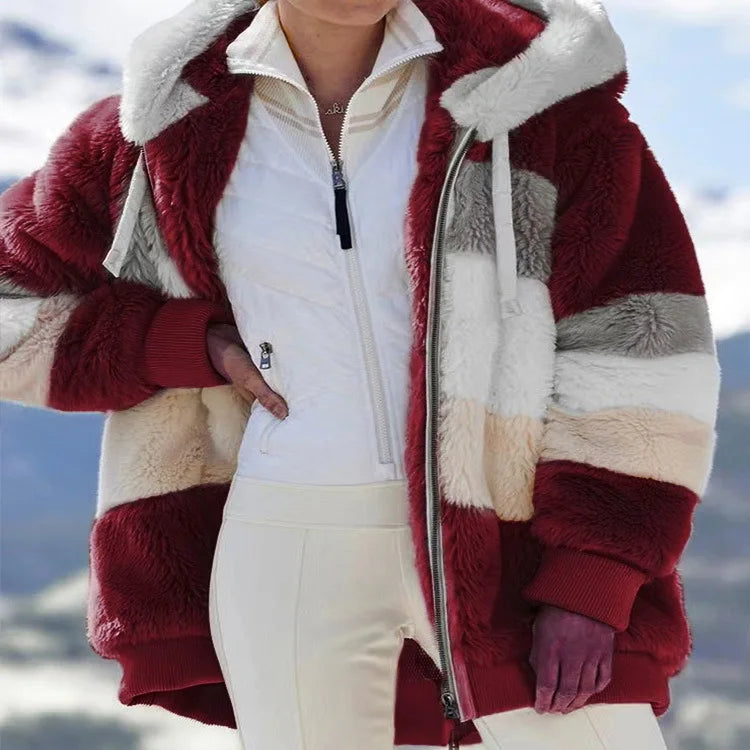Oversized Warm Plush Jacket with Pockets, Hood, and Zipper Front, Loose, Cozy Fit. comes in 10 Colors