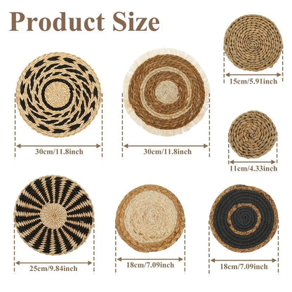 4/7PCS Boho Seagrass Rattan Wicker Handmade Wall Art