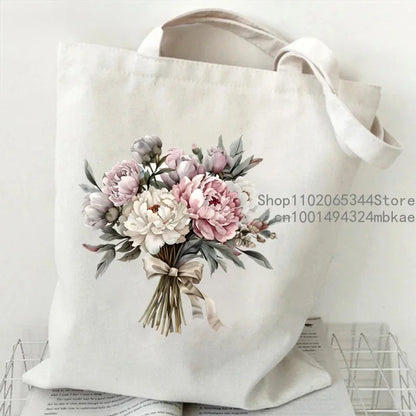 Aesthetics Peony Graphic Canvas Tote Bag . ALSO GREAT FOR GIFT BAG---WHY USE PAPER????