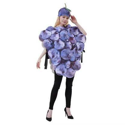 Halloween Funny Cosplay Fruit and Vegetable Costumes, also including grapes, hot pepper, tomato, avocado, and peas!