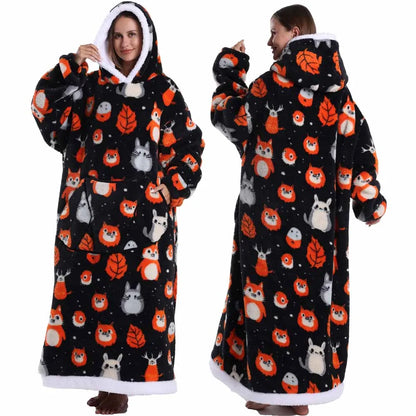 Super Long Flannel Pullover Night Shirt with Pocket and Hood, Super Snuggly for Men and Women, 12 Different Prints