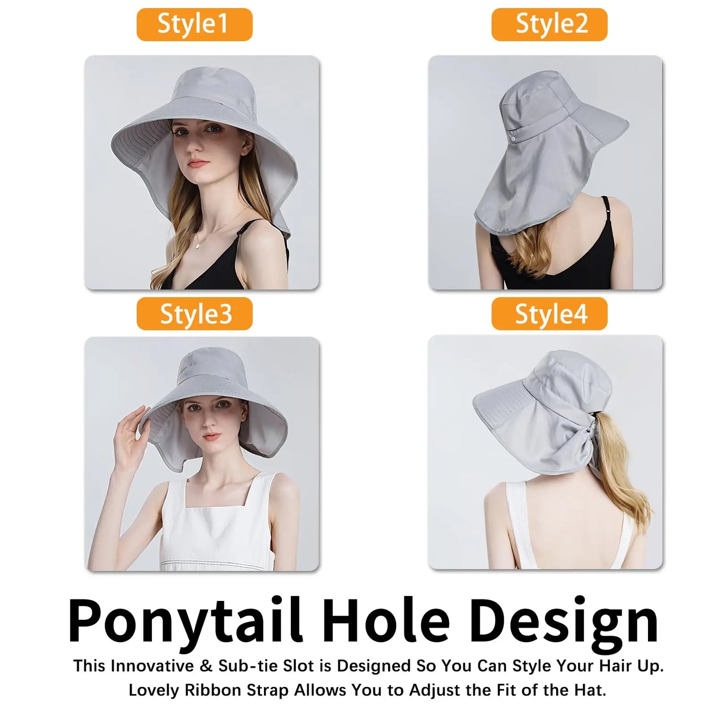 Wide Brim Sun Hat Adjustable Back Bow Hat