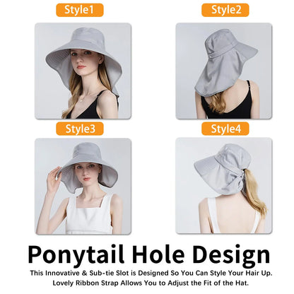 Wide Brim Sun Hat Adjustable Back Bow Hat