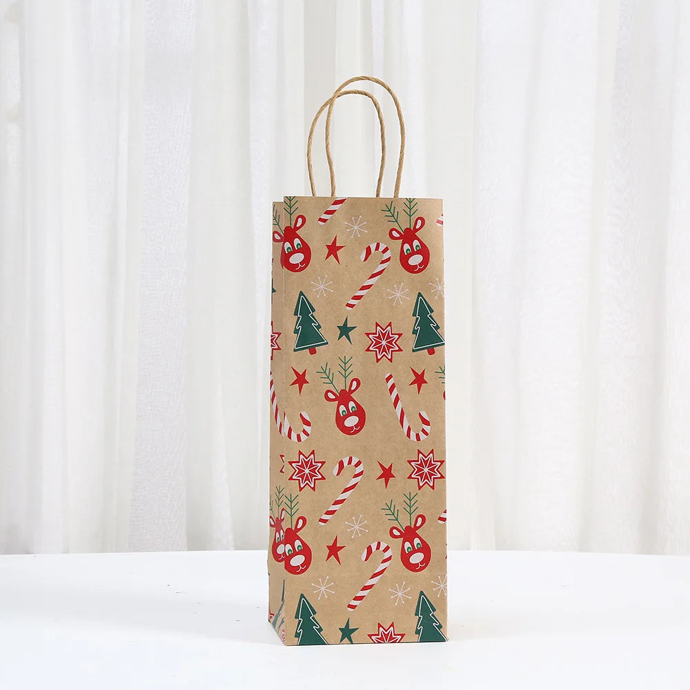 Christmas Wine Bottle Kraft Gift Bags, 4-Pack