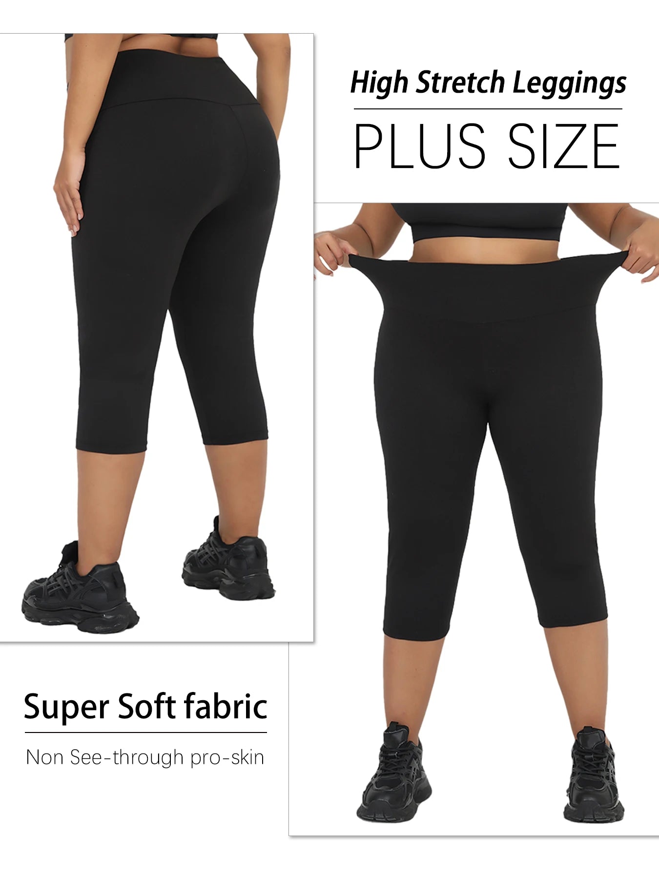 Plus Size to 4XL in 5 Colors Leggings, Super soft, High Waisted Tummy Control , Yoga Capri Pants