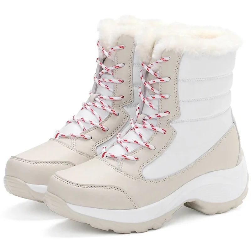 Lightweight Ankle Snow Boots with Slight Platform: Red and White, Tan and White, Navy, and Black
