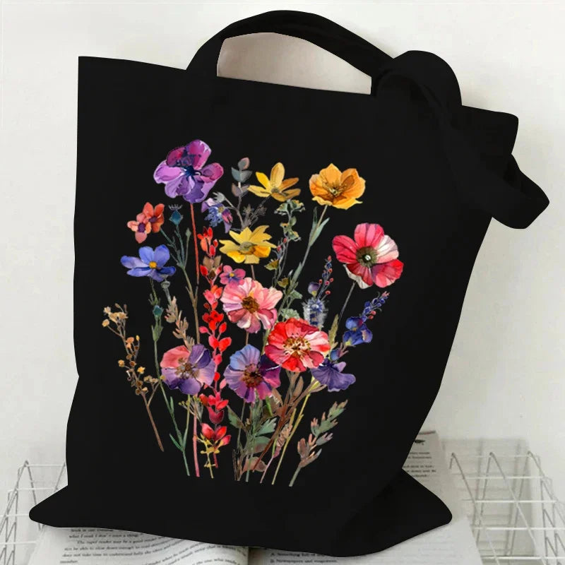 Artistic Watercolor Floral Pattern Canvas Shoulder Tote Bag . PERFECT TO USE AS A GIFT BAG INSTEAD OF PAPER