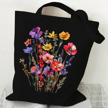 Artistic Watercolor Floral Pattern Canvas Shoulder Tote Bag . PERFECT TO USE AS A GIFT BAG INSTEAD OF PAPER