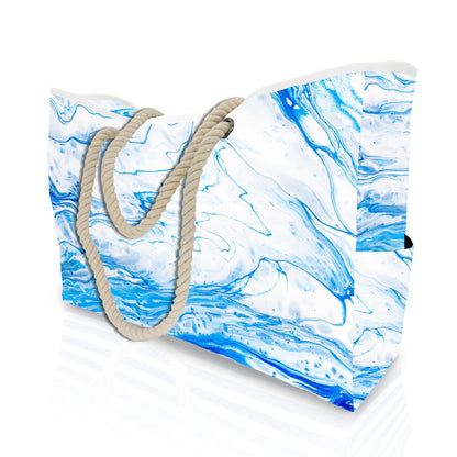 Waterproof, Striped Zipper Bag,  Sand-Resistant Canvas, Convenient Folding Beach Bag ﻿