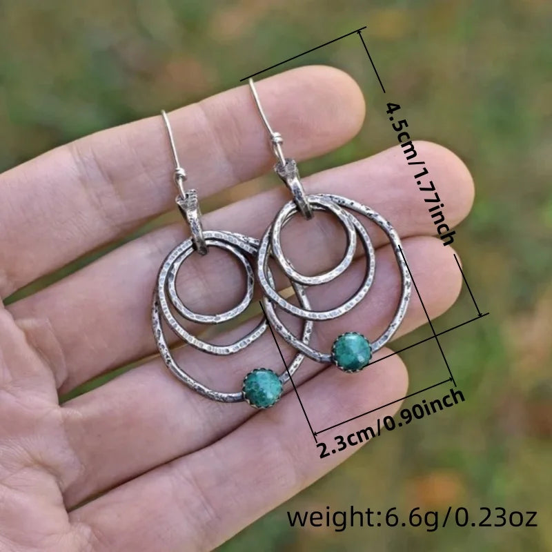 Retro Bohemian Turquoise in Circles Drop Earrings
