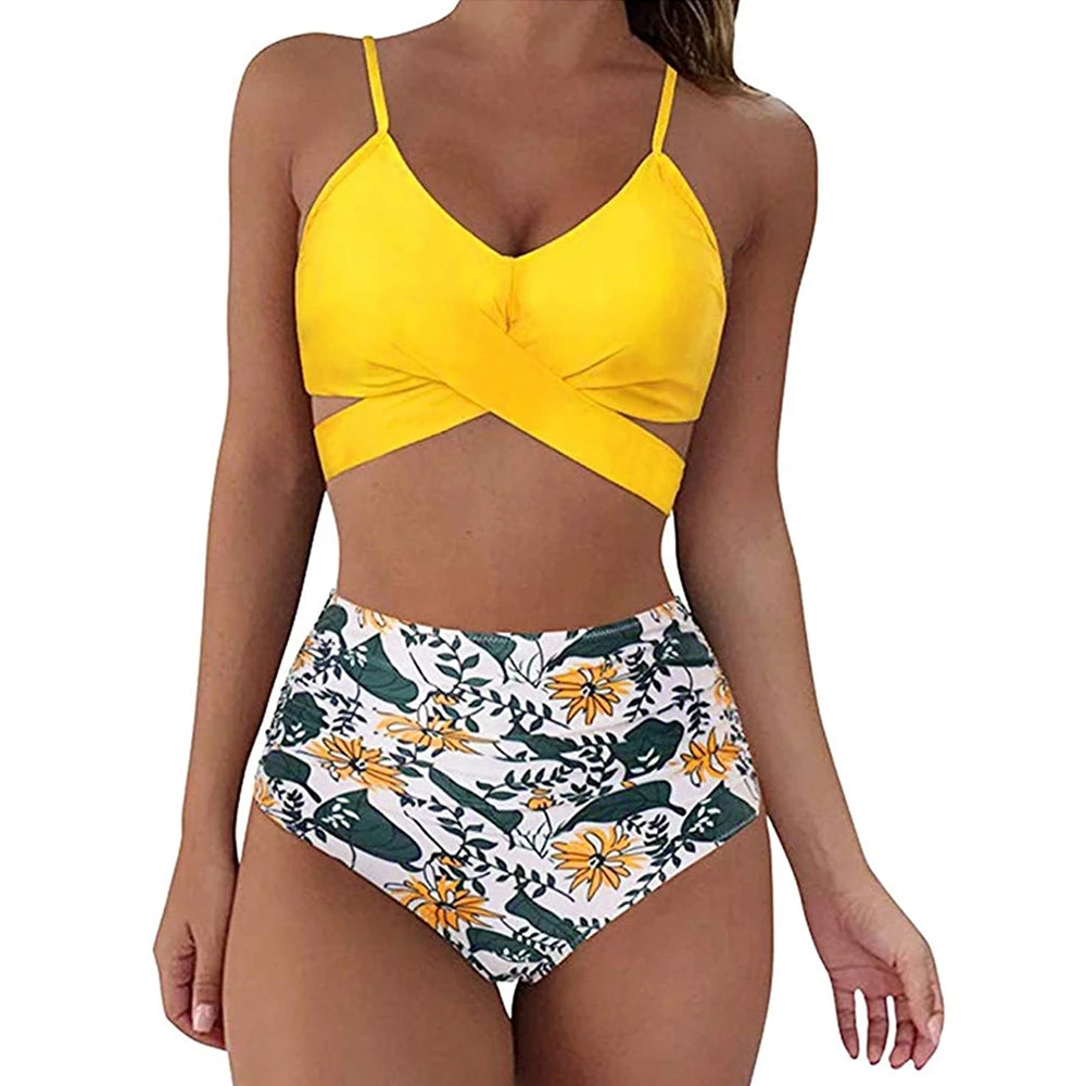 Sizes to 2XL, 12 Colors, Slimming Bikini Set, High Waisted Swimwear, 2 Pieces