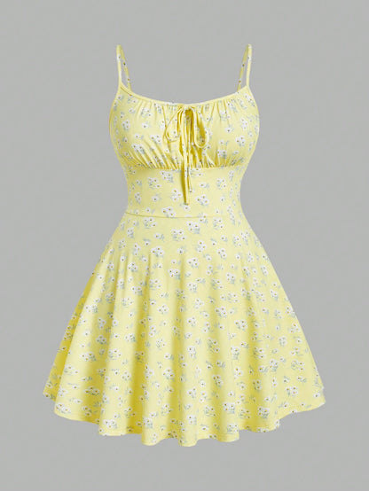 Floral sleeveless thin strap camisole dress--Extra Small to Large Sizes