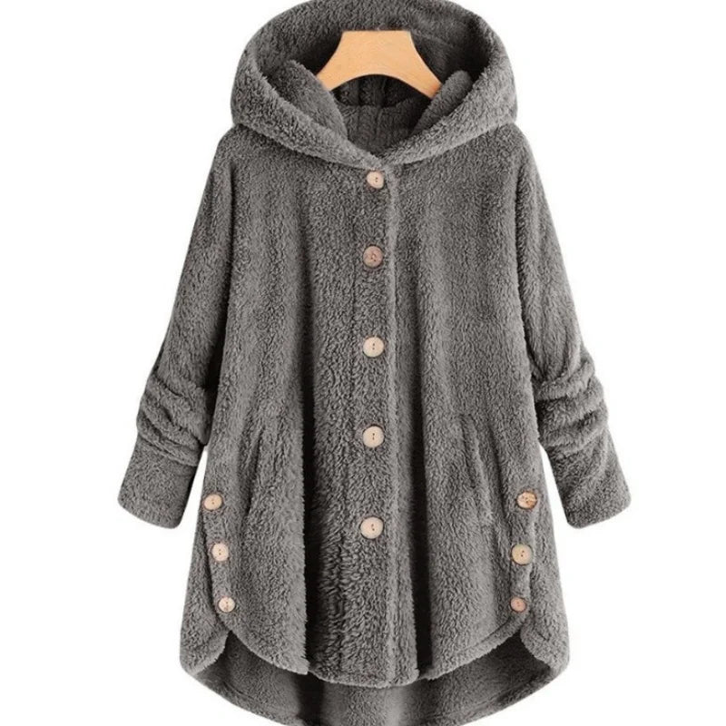 Winter Button Coat, Loose, Hooded, Plush Coat in 6 Colors