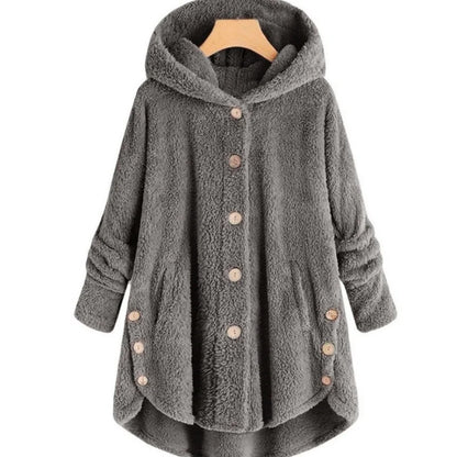 Winter Button Coat, Loose, Hooded, Plush Coat in 6 Colors