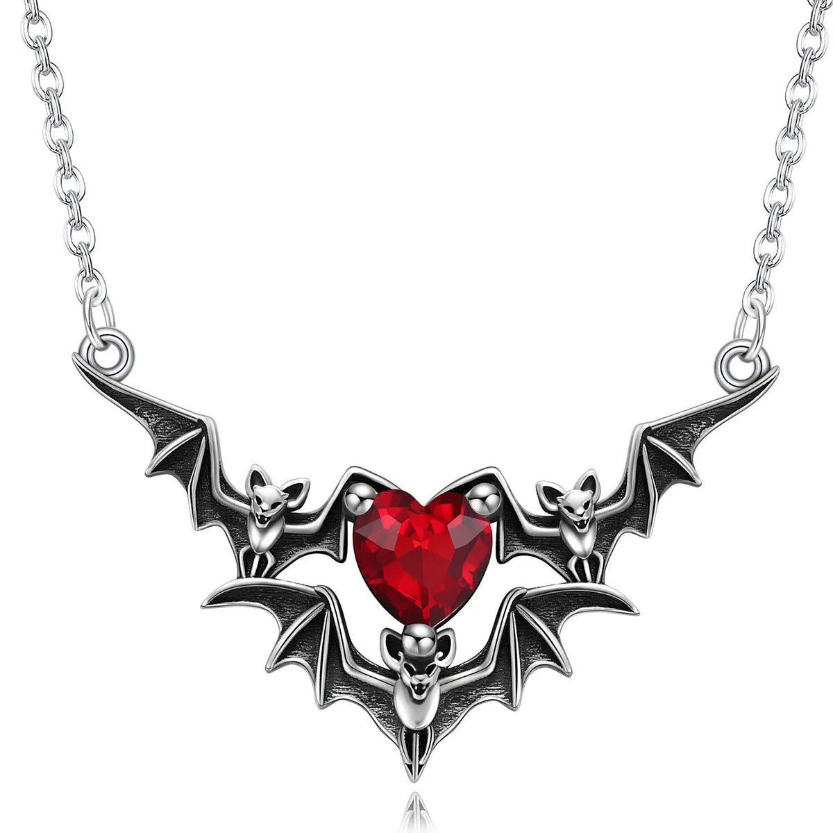 Gothic Punk Bat Wings and Heart Shaped Resin Pendant Necklace