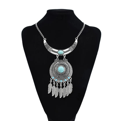 Bohemian Black Blue Stones, Coin tassel Necklace Turkish Gypsy Boho