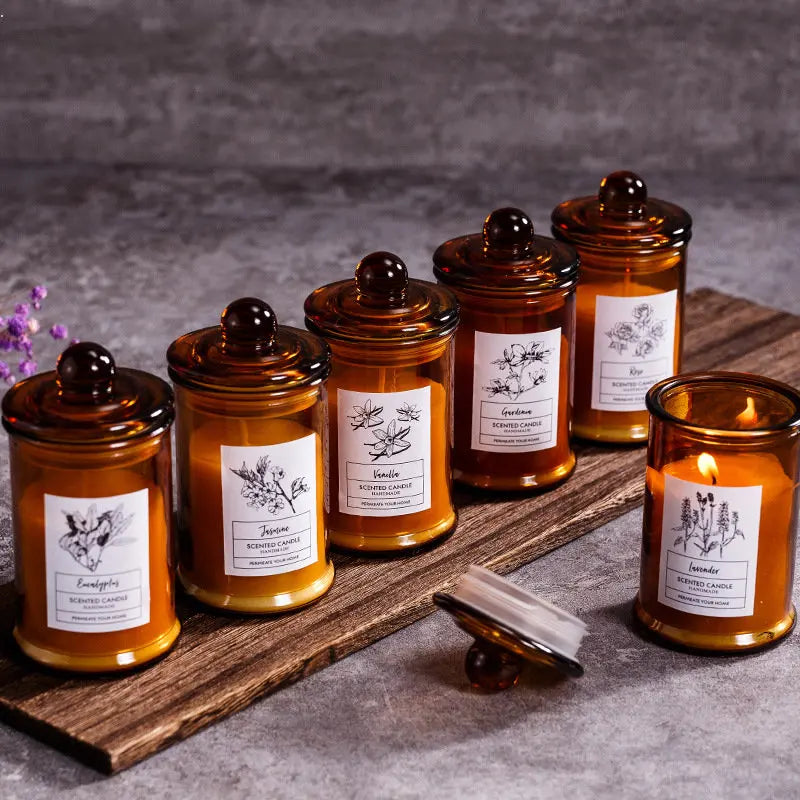 Vintage Glass Jar Scented Candle Essential Oils Soy Wax Candle Aromatherapy